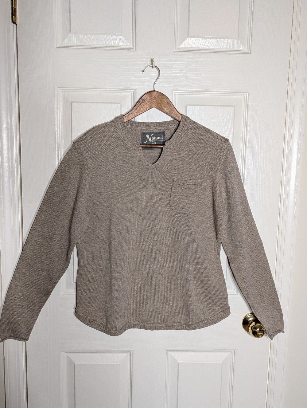 NATURAL REFLECTIONS Tan Split Neck Sweater